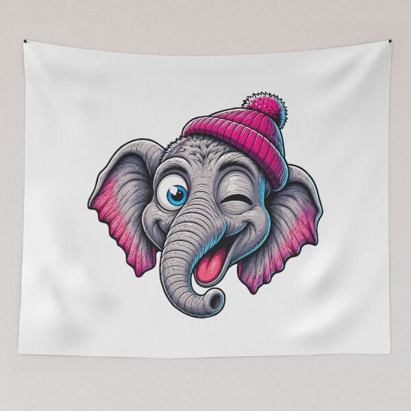 Item preview, Funny Winking Elephant Wearing Pink Beanie Cartoon designed and sold by Krincydigitalart.