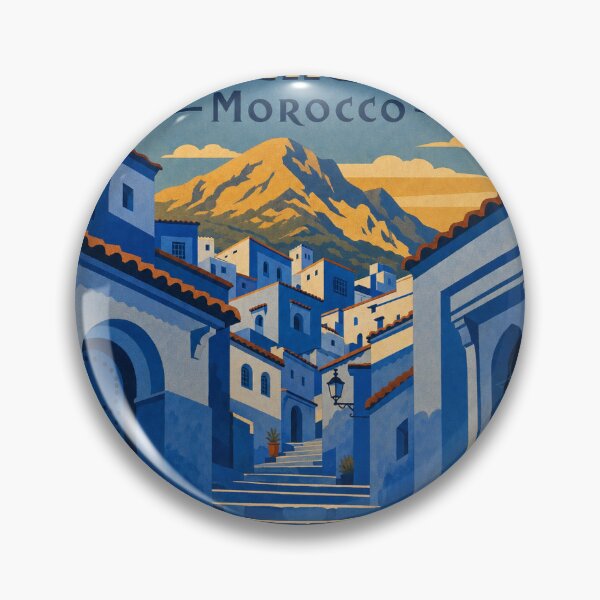 Item preview, Chefchaouen Morocco Travel Souvenir Retro Illustration designed and sold by VisualArtsOasis.