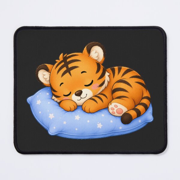 Item preview, Cute Sleeping Tiger Cub on Blue Starry Pillow Design designed and sold by Seculinator.