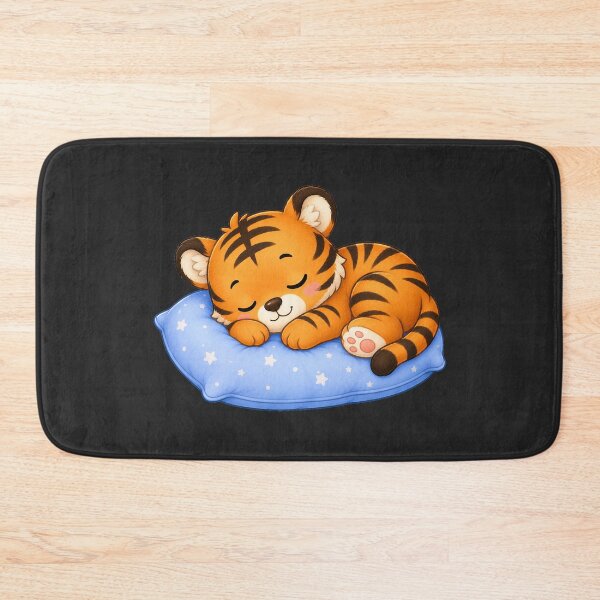 Item preview, Cute Sleeping Tiger Cub on Blue Starry Pillow Design designed and sold by Seculinator.