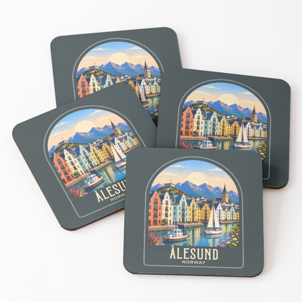 Item preview, Ålesund Vintage Travel Illustration designed and sold by HomeLivingCo.
