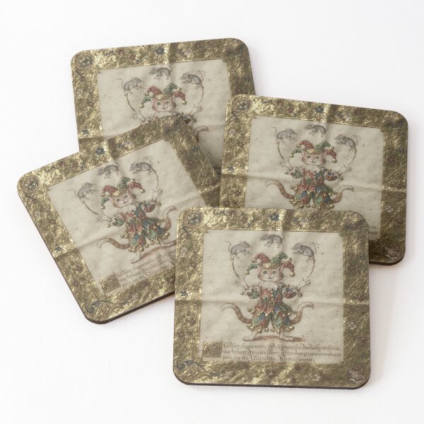 Item preview, Medieval Cat Jester Juggling Mice Manuscript Art designed and sold by PictorialWhimsy.