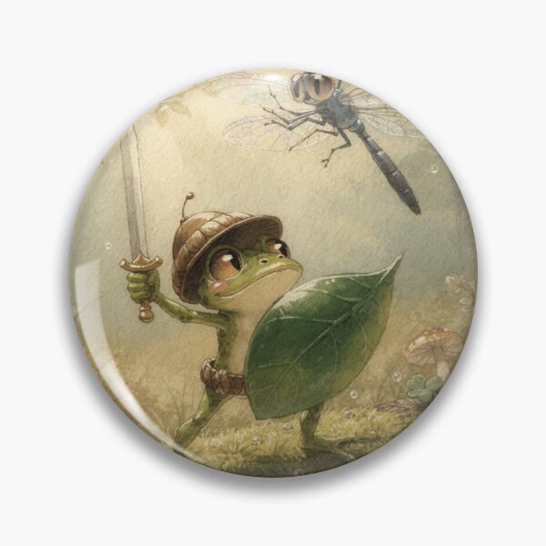 Item preview, Tiny Frog Knight Faces a Dragonfly Funny Cottagecore Art designed and sold by PictorialWhimsy.