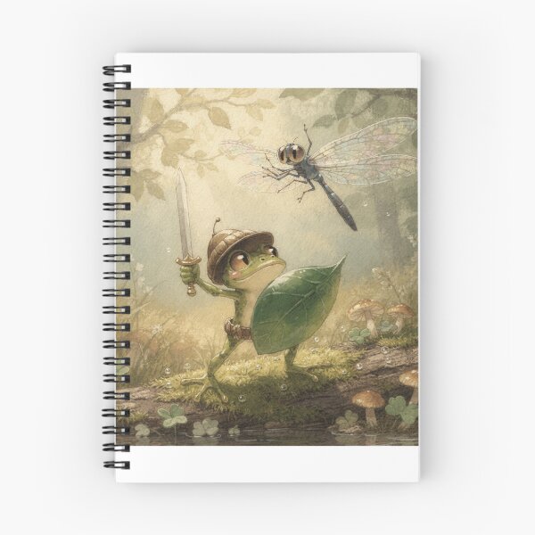 Item preview, Tiny Frog Knight Faces a Dragonfly Funny Cottagecore Art designed and sold by PictorialWhimsy.