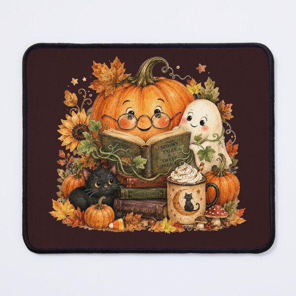 Item preview, Cozy Halloween Book Lover Pumpkin Ghost Black Cat Autumn Reading Vintage Watercolor designed and sold by tamdevo1.