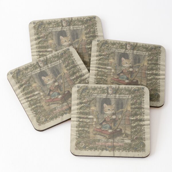 Item preview, Medieval Cat Minstrel Playing a Harp Manuscript Art designed and sold by PictorialWhimsy.