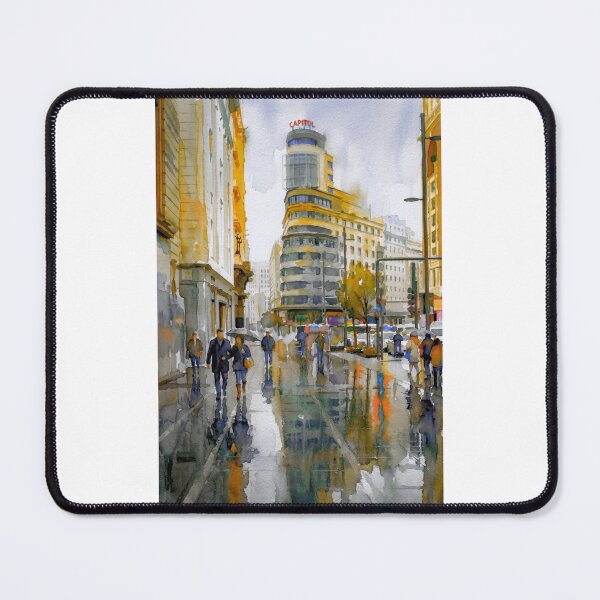 Item preview, Gran Vía Madrid Rainy Street Watercolor designed and sold by caracatita75.
