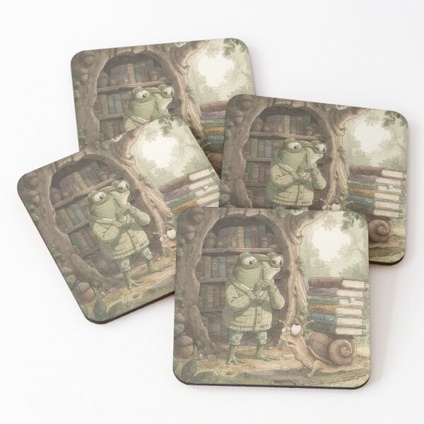 Item preview, Frog Librarian Shushing a Noisy Snail Funny Cottagecore Art designed and sold by PictorialWhimsy.