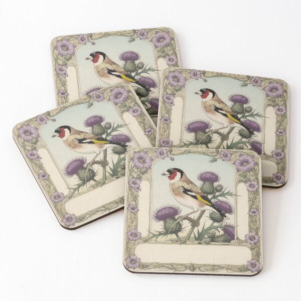 Item preview, Art Nouveau Goldfinch Among Thistles in Gold designed and sold by PictorialWhimsy.