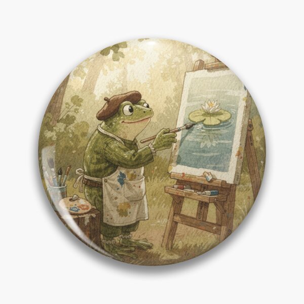 Item preview, Frog Painter at a Tiny Easel Cottagecore Art designed and sold by PictorialWhimsy.