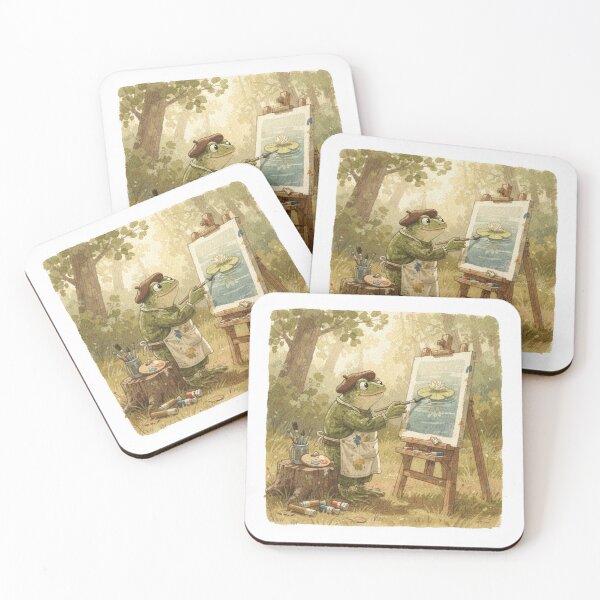 Item preview, Frog Painter at a Tiny Easel Cottagecore Art designed and sold by PictorialWhimsy.