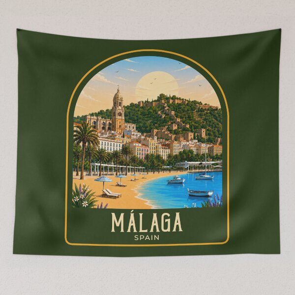 Item preview, Ilustración de viaje vintage de Málaga designed and sold by HomeLivingCo.