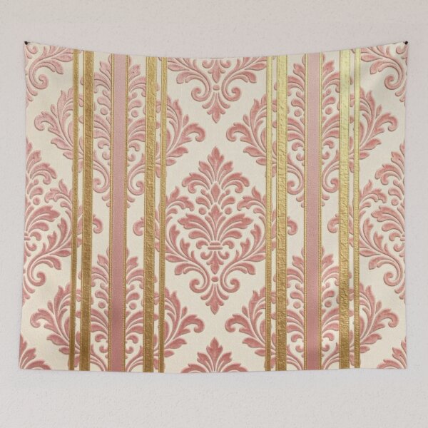 Item preview, Gold & Pink Striped Faux Velvet Damask designed and sold by DesignsByPrnces.