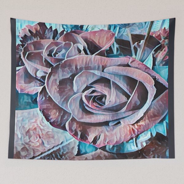 Item preview, Abstract Impressionist Rose Bouquet Teal and Mauve Digital Art designed and sold by BalkanBloom.