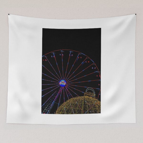 Item preview, Ferris Wheel and Giant Illuminated Ornament at Night Fairground With Colorful Holiday Lights designed and sold by Nmallia.