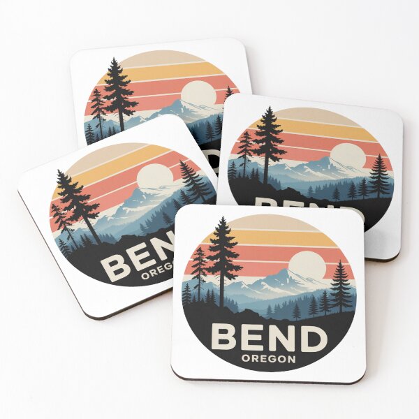 Item preview, Bend Oregon: Pines & Mountain Layers Retro Sunset Badge designed and sold by CircinusStore.