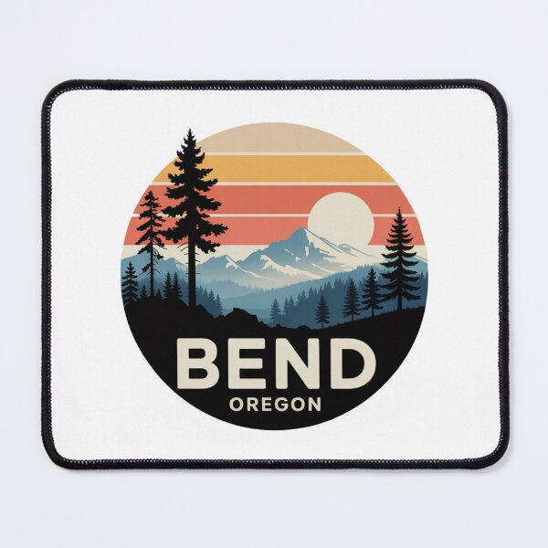 Item preview, Bend Oregon: Pines & Mountain Layers Retro Sunset Badge designed and sold by CircinusStore.