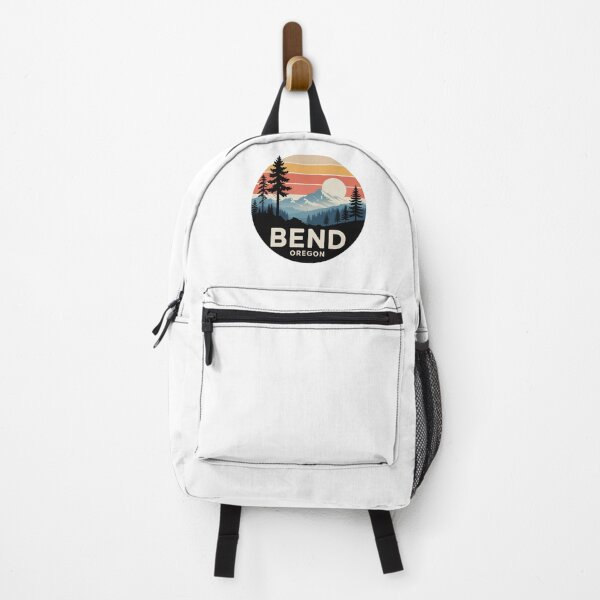 Item preview, Bend Oregon: Pines & Mountain Layers Retro Sunset Badge designed and sold by CircinusStore.