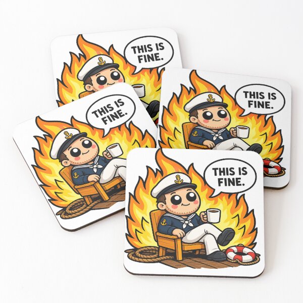 Item preview, This Is Fine Funny Sailor Coffee Chaos Nautical Humor Design designed and sold by MonkiFlipp.