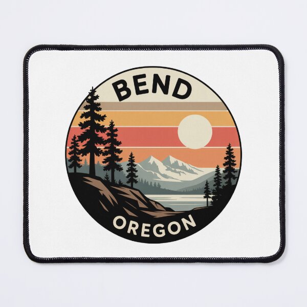 Item preview, Bend Oregon: Pines, Lake & Snowy Peaks Retro Sunset Badge designed and sold by CircinusStore.