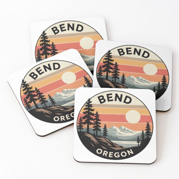 Item preview, Bend Oregon: Pines, Lake & Snowy Peaks Retro Sunset Badge designed and sold by CircinusStore.
