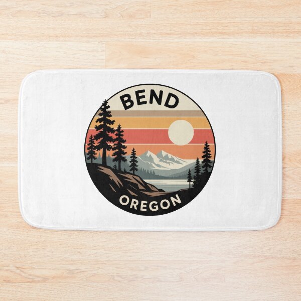 Item preview, Bend Oregon: Pines, Lake & Snowy Peaks Retro Sunset Badge designed and sold by CircinusStore.