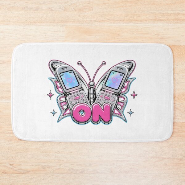 Item preview, Y2K Chrome Metallic Butterfly Flip Phone Wings Baby Tee - Holographic 'ON' Logo designed and sold by The Curio Cabinet.