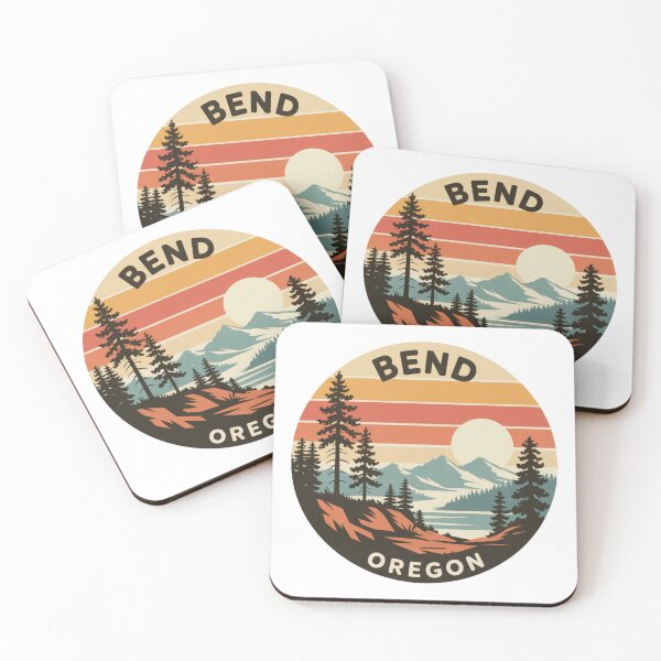 Item preview, Bend Oregon: Pines, Lake & Mountain Retro Sunset Badge designed and sold by CircinusStore.