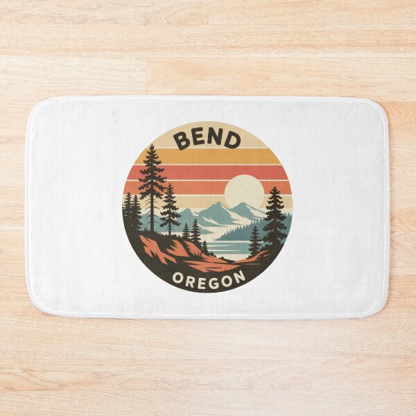 Item preview, Bend Oregon: Pines, Lake & Mountain Retro Sunset Badge designed and sold by CircinusStore.