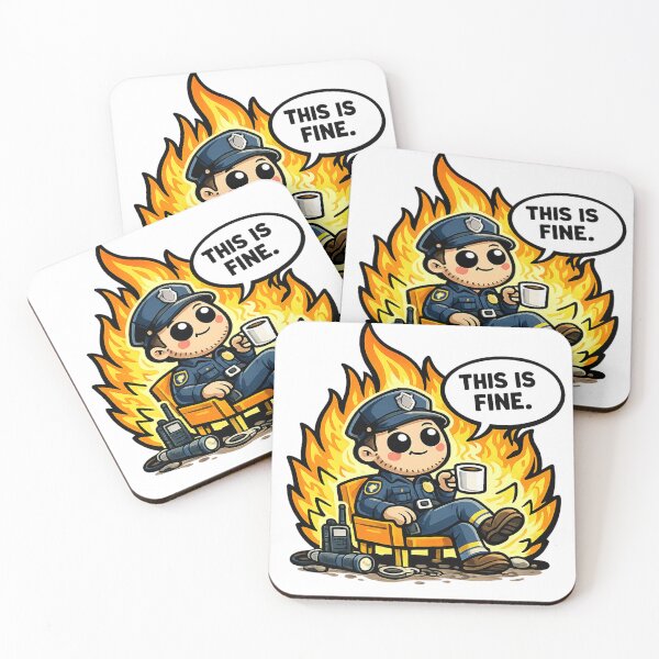 Item preview, This Is Fine Funny Police Officer Coffee Chaos Humor Design designed and sold by MonkiFlipp.