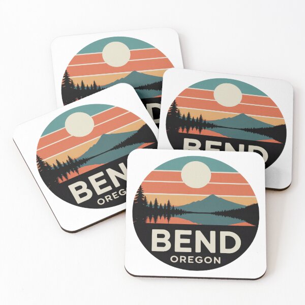 Item preview, Bend Oregon: Mountain Reflection & Pines Retro Sunset Badge designed and sold by CircinusStore.