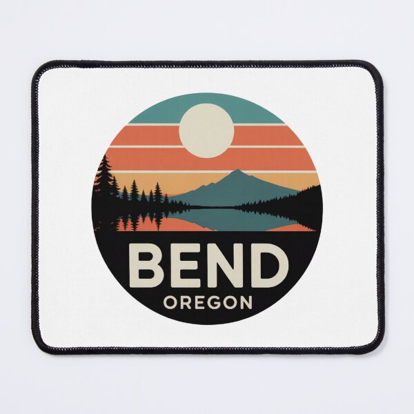 Item preview, Bend Oregon: Mountain Reflection & Pines Retro Sunset Badge designed and sold by CircinusStore.