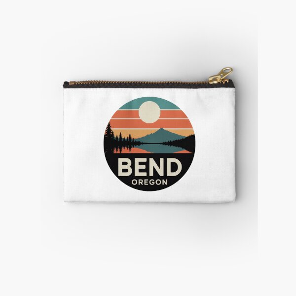 Item preview, Bend Oregon: Mountain Reflection & Pines Retro Sunset Badge designed and sold by CircinusStore.