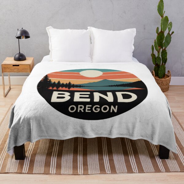 Item preview, Bend Oregon: Mountain Reflection & Pines Retro Sunset Badge designed and sold by CircinusStore.