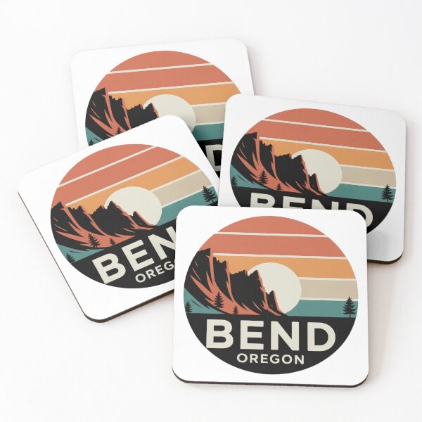 Item preview, Bend Oregon: Pines & Mountain Retro Sunset Badge designed and sold by CircinusStore.