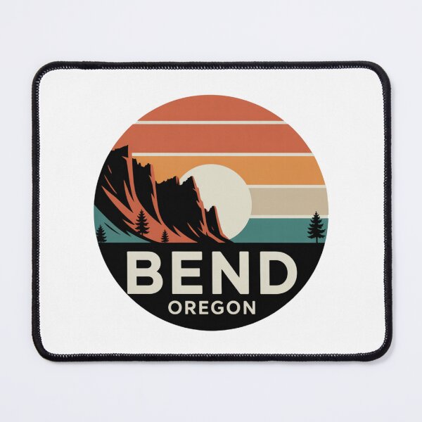 Item preview, Bend Oregon: Pines & Mountain Retro Sunset Badge designed and sold by CircinusStore.