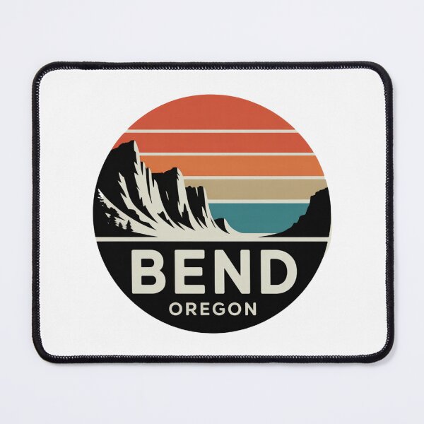 Item preview, Bend Oregon: Pines & Mountain Retro Sunset Badge designed and sold by CircinusStore.