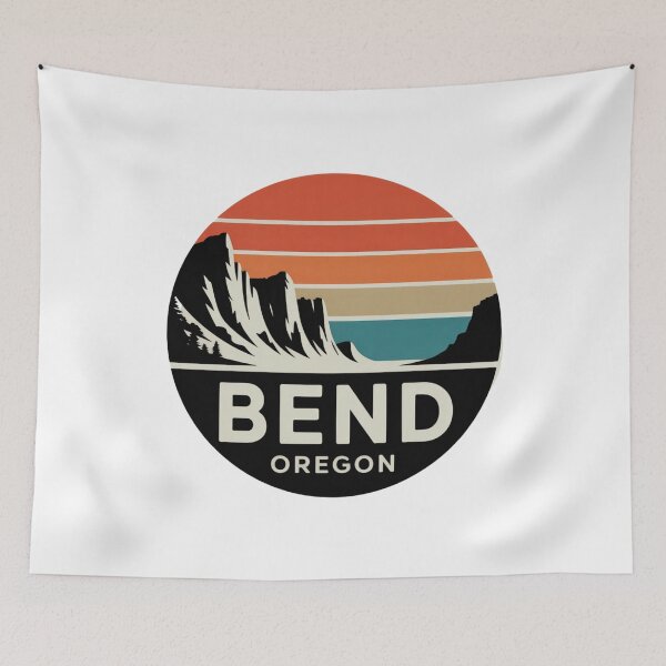 Item preview, Bend Oregon: Pines & Mountain Retro Sunset Badge designed and sold by CircinusStore.