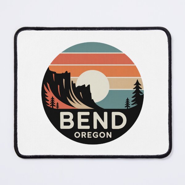 Item preview, Bend Oregon: Cliffside Pines & Mountain Retro Sunset Badge designed and sold by CircinusStore.