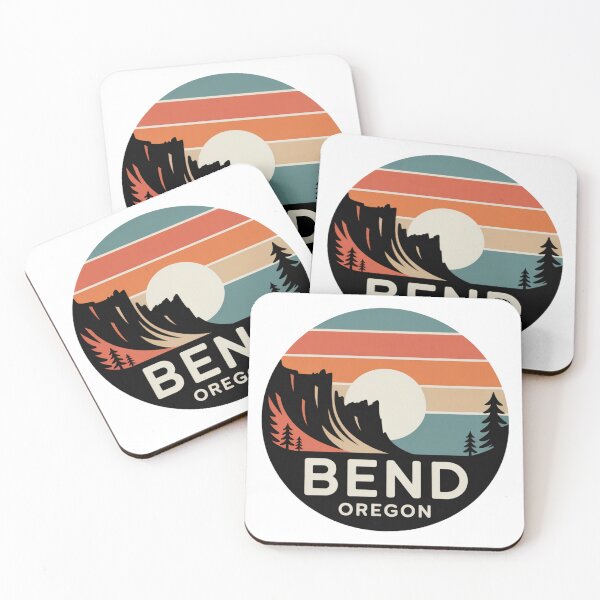 Item preview, Bend Oregon: Cliffside Pines & Mountain Retro Sunset Badge designed and sold by CircinusStore.