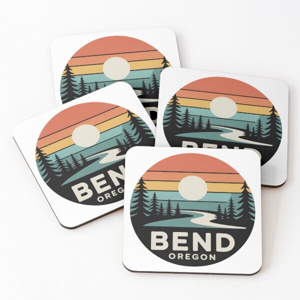 Item preview, Bend Oregon: River Trail & Pines Retro Sunset Badge designed and sold by CircinusStore.