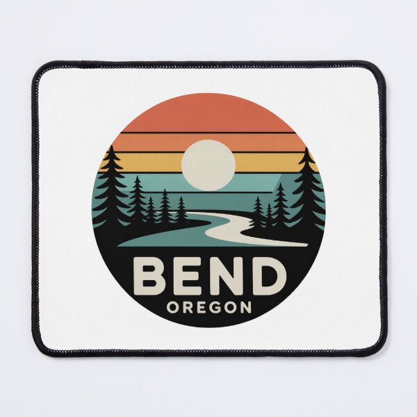 Item preview, Bend Oregon: River Trail & Pines Retro Sunset Badge designed and sold by CircinusStore.