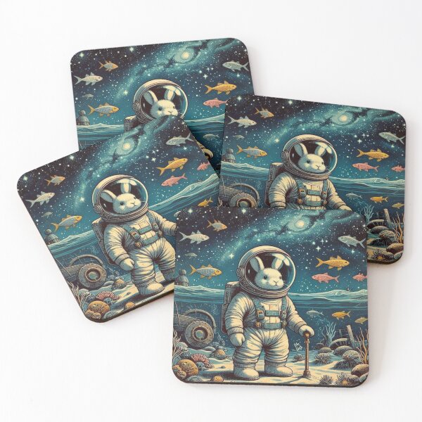 Item preview, Astronaut Rabbit in Cosmic Ocean – Surreal Fantasy Design designed and sold by Dogandesighn.