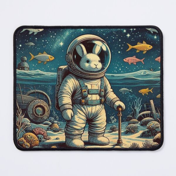 Item preview, Astronaut Rabbit in Cosmic Ocean – Surreal Fantasy Design designed and sold by Dogandesighn.