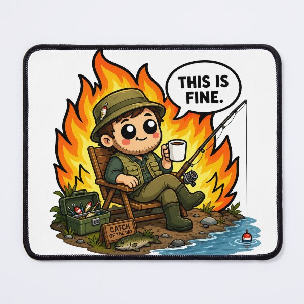 Item preview, This Is Fine Funny Fishing Coffee Chaos Humor Design designed and sold by MonkiFlipp.