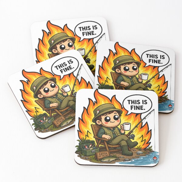 Item preview, This Is Fine Funny Fishing Coffee Chaos Humor Design designed and sold by MonkiFlipp.