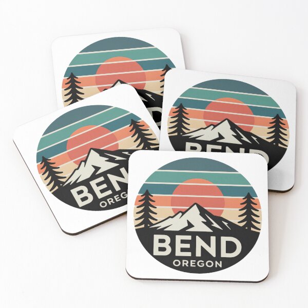Item preview, Bend Oregon: Snowy Peaks & Pines Retro Sunset Badge designed and sold by CircinusStore.