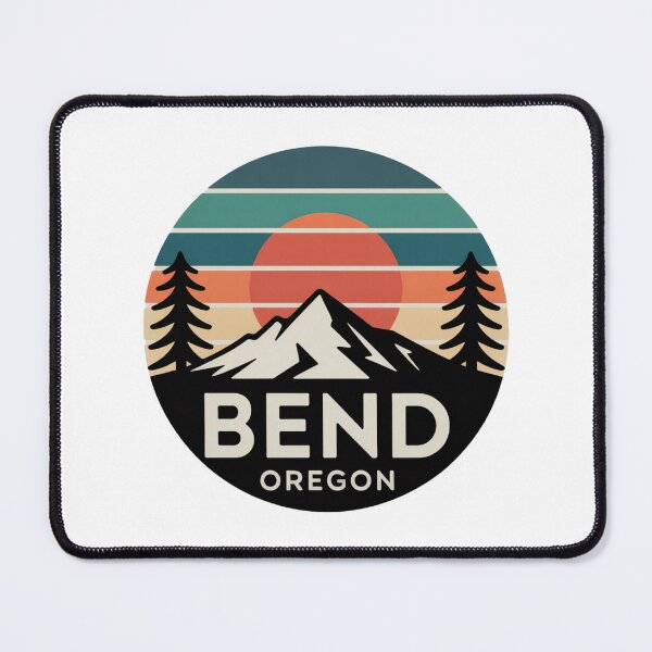 Item preview, Bend Oregon: Snowy Peaks & Pines Retro Sunset Badge designed and sold by CircinusStore.