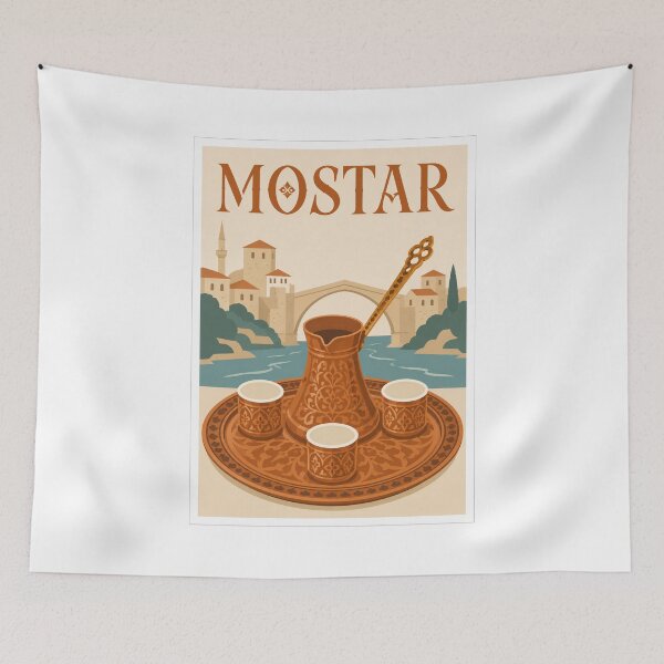 Item preview, Mostar Bosnian Coffee Pot Travel Poster Print designed and sold by Beyond Destinations.