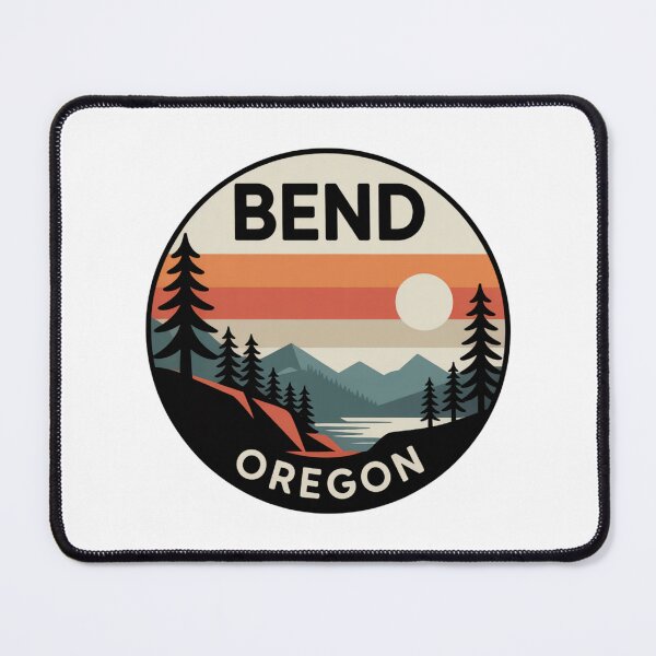 Item preview, Bend Oregon: Pines, Mountains & Lake Retro Sunset Badge designed and sold by CircinusStore.